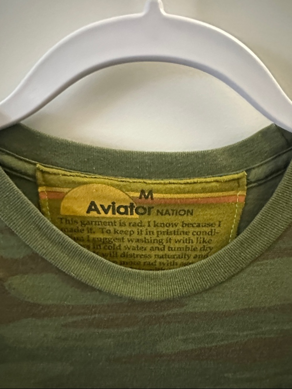 Aviator Nation Olive Camo Tee with Navy AV and Retro Stripes - Picture 2 of 2